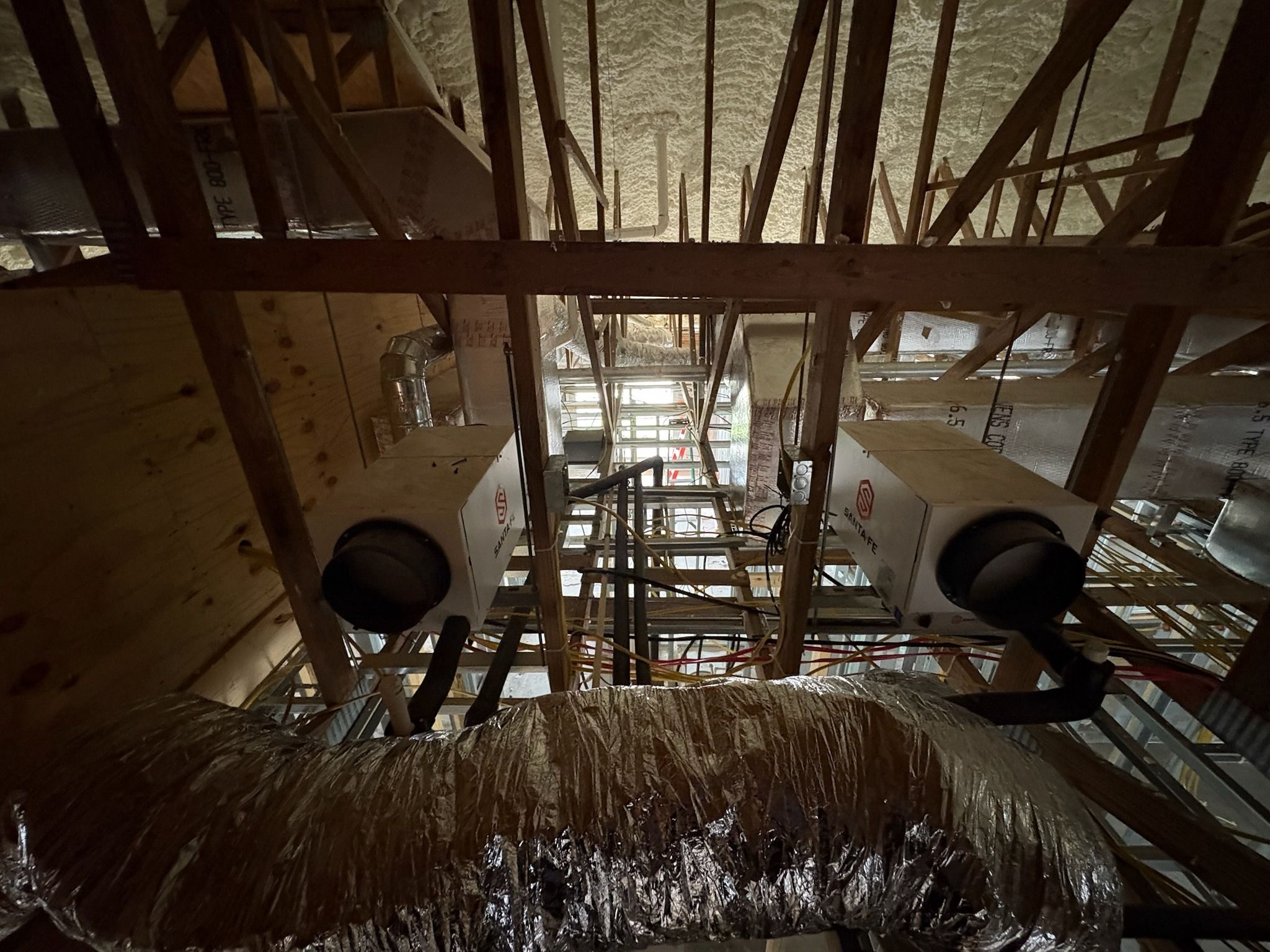 Two air handlers in a spray-foamed attic, Next Level Air Conditioning job in Southwest Ranches, 2025