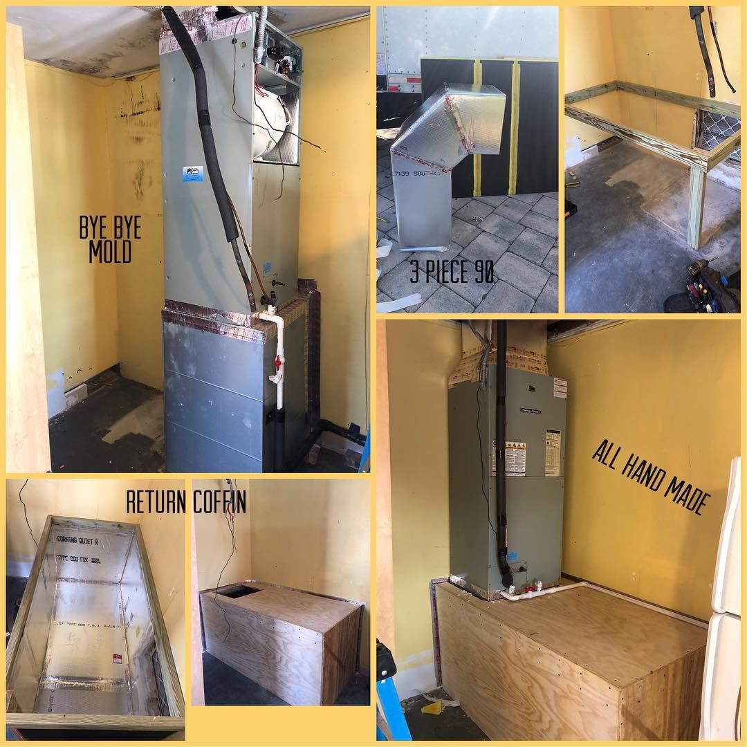Moldy return replaced with a hand built return plenum and platform under an American Standard air handler